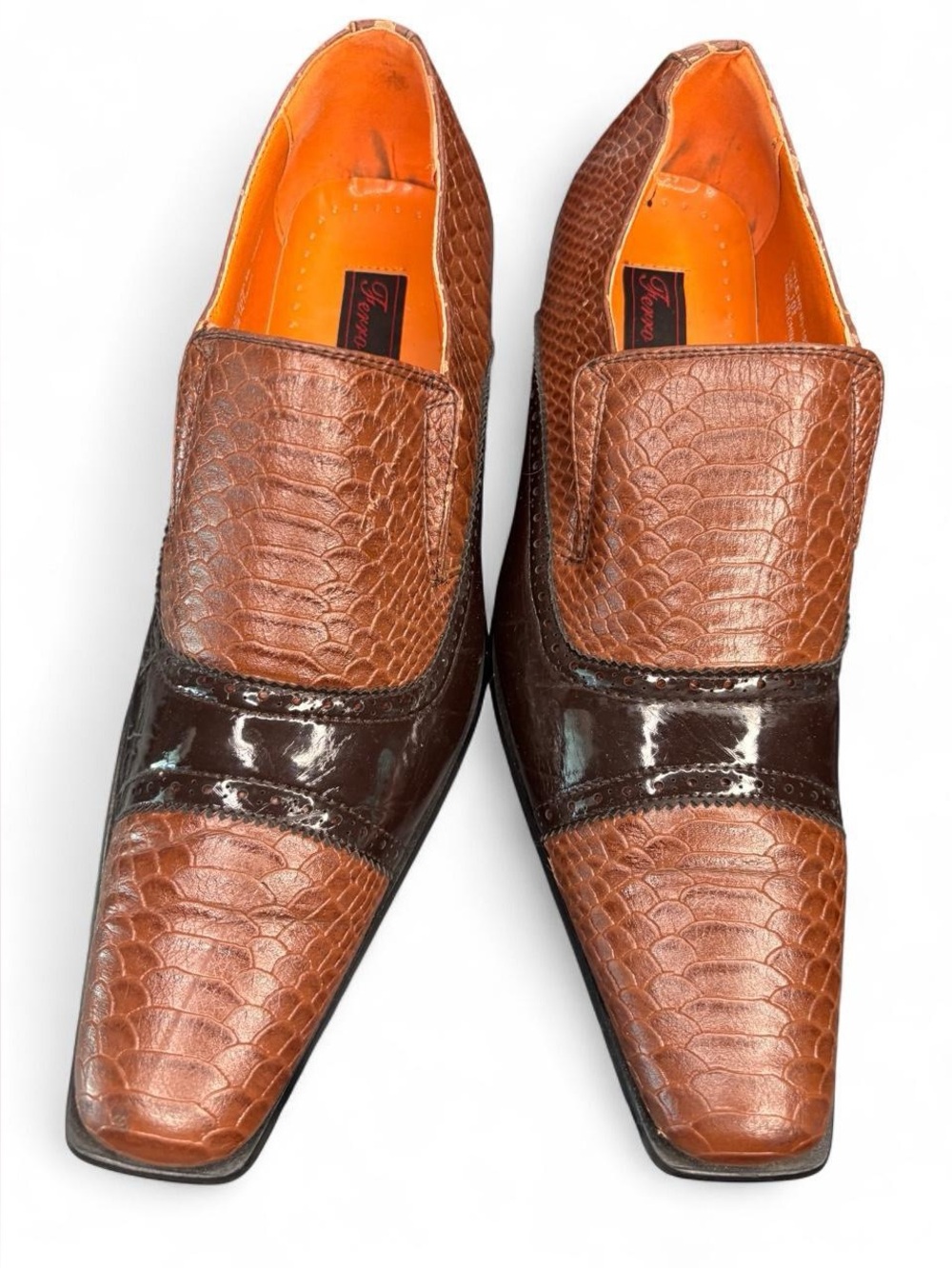Ferro Aldo Leather-Lined Cognac Reptile Texture Dress Loafers